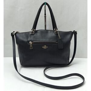 Coach Prairie Black Pebbled Leather Double Handles Zipper Satchel Bag